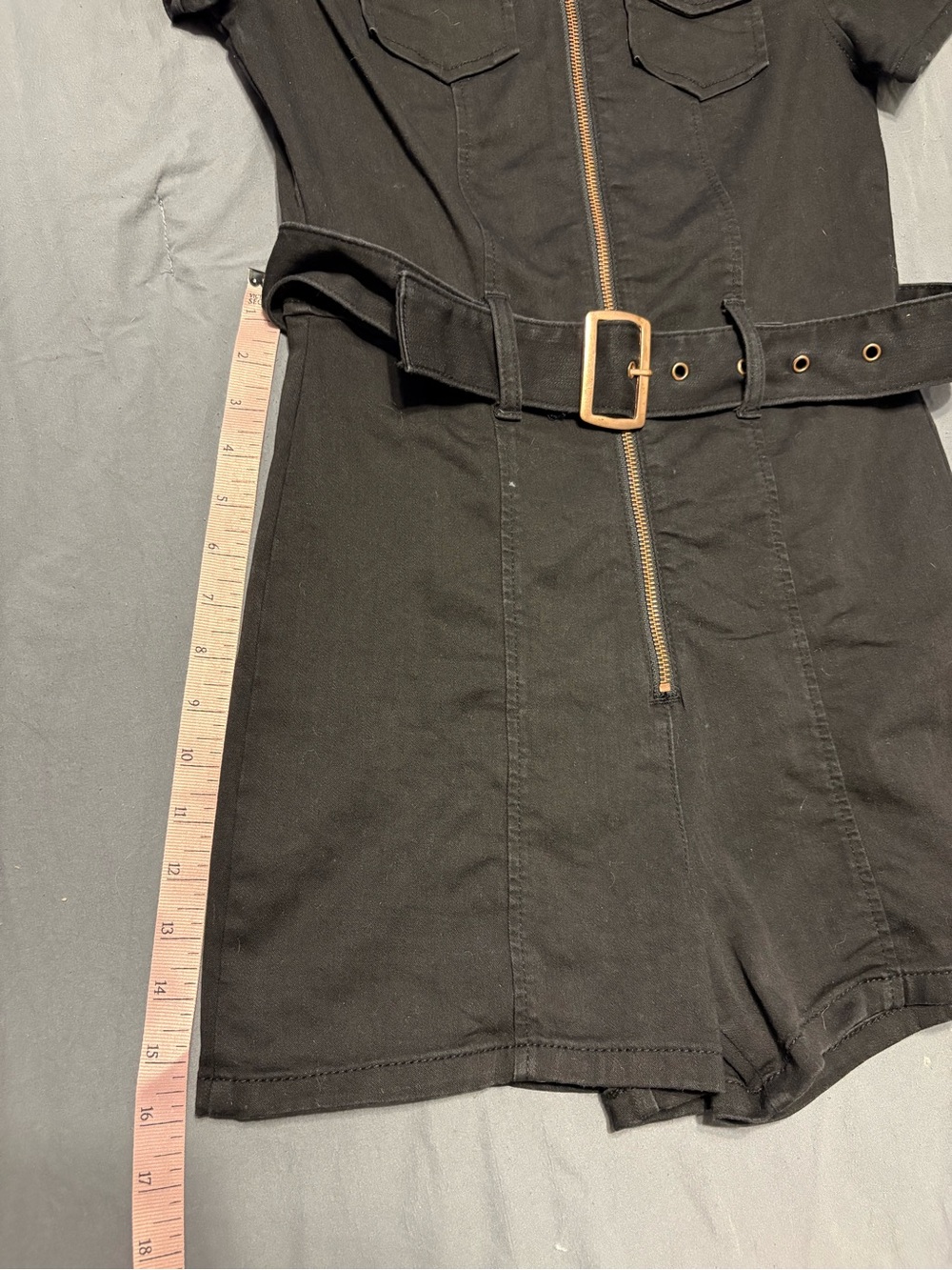 Guess Black Short-Sleeve Zip-Front Romper with Rose Gold Hardware - Picture 6 of 8